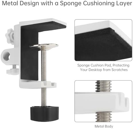 RTNLIT Desk Lamp Clamp, 1/2 inches 4 Hole Metal Table Mounting Clamp, White