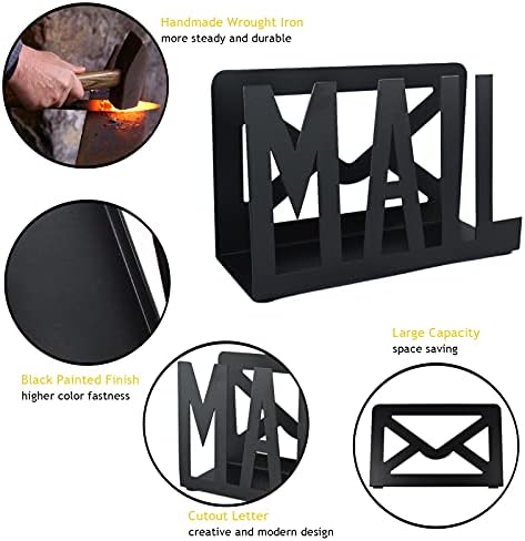 Desktop Letter Holder, Two-Sided Designs Black Metal Desktop Cutout Mail Letter Holder, Letter Sorter Envelope Holder for Home Office School, Bill Filling Paper Document