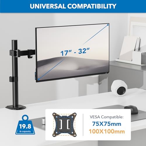 Mount-It Single Monitor Arm Desk Mount, Steel Full Motion, Black