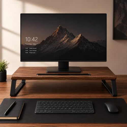 Monitor Stand Riser for Desk, Wood Look, Metal Legs