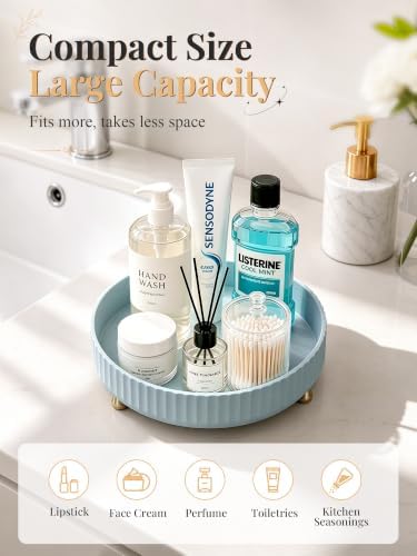 Niunuerga 360 Rotating Makeup Organizer - Perfume Vanity Skincare Tray Blue