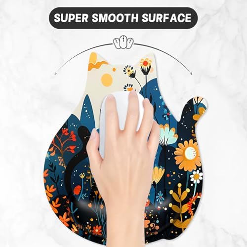 Ergonomic Mouse Pad with Wrist Rest, Cute Cat Memory Foam Padded Pain Relief Non-Slip Wrist Support Mouse Mat for Gaming Work Computer Laptop, Funny Office Supplies Desk Accessory, Cute Cat