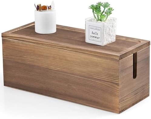 Large Cable Management Box, Burnt Wood Cord Organizer Box for Desk, Floor, Office to Hide Extension Cords Power Stripes Surge Protectors Chargers Wires