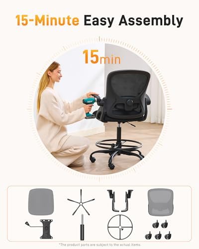 LukkDys Drafting Chair with Arms, Tall Office Chair for Standing Desks