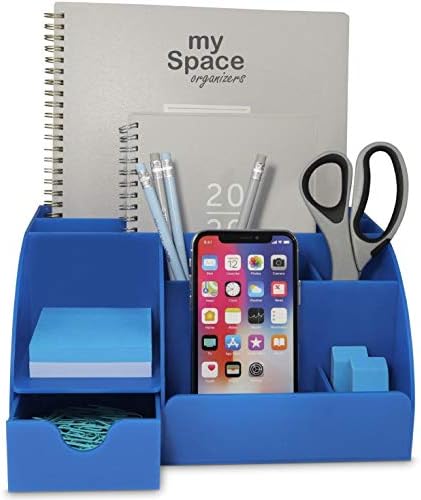 My Space Organizers Blue Desk Organizer, 9 Compartments, Office Supplies and Desk Accessories Organizer, Pen Holder Decor Desktop (Blue)