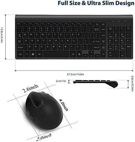 Fonicer 2.4GHz Wireless Vertical Ergonomic Mouse and Keyboard Combo Ultra-Thin Portable Size for PC Desktop Computer Laptop Mac For Students or Small Hands