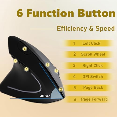 Urby Left Handed Mouse, Vertical Left Handed Ergonomic Wireless Mouse.Black