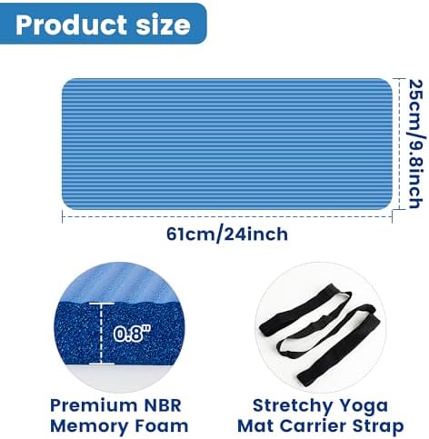 Yoga Knee Pad Cushion, 24 x 9.8 x 0.8 in Thick Mini Yoga Mat, Odor-Free NBR Workout Mat with Storage Strap, Small Exercise Mat for Yoga, Pilates, Kneeling, Planks & Home Gym