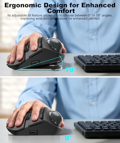 TRELC Wireless Trackball Mouse with Knob Control & LCD Screen, Ergonomic Rechargeable Thumb Control Mice with Tilt Stand, 8000 DPI, Silent Programmable Mouse for 3 Devices, PC, Laptop, Tablet (Black)