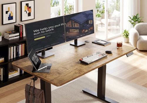 YDN Electric Standing Desk Adjustable Height, 63 x 24 Inches Sit Stand up Desk with Memory Presets & Cable Management, Home Office Desk for Office & Computer Workstation, Black Frame/Rustic Brown Top