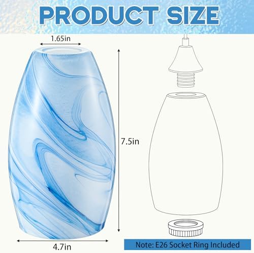Teenyyou 2 Set Oval Glass Lamp Shade Replacement, Ocean Blue