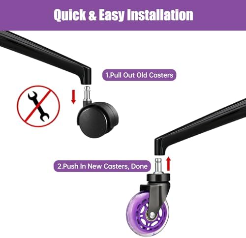 Hirate 5 Pack 3" Office Chair Caster Swivel Wheels for Standard 11mm Chairs