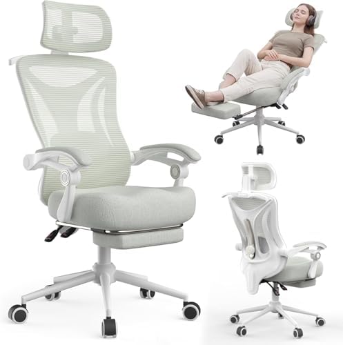 CYKOV Ergonomic Office Chair with Footrest - Adjustable Lumbar Support & Headrest, 90-135° Reclining Mesh Back Computer Chair - Home Office/Gaming, 350lbs Capacity