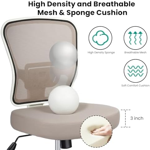 Armless Drafting Chair Tall Office Chair for Standing Desk - Adjustable Height Mesh Ergonomic Stool with Foot Ring, Rolling Counter Height Computer Chair for Small Spaces & Home Office