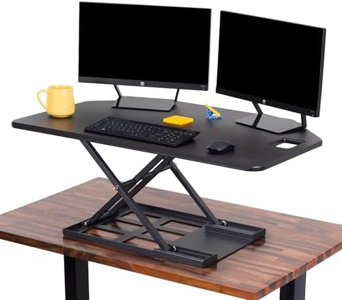 X-Elite Pro 40" Corner Standing Desk Converter with Pneumatic Lift | Adjustable Sit to Stand Riser, L-Shaped Desks & Cubicles | Fully Assembled Computer Workstation (Matte Black)