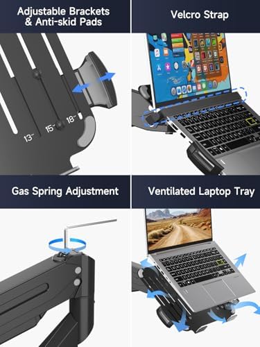 Suptek Laptop Desk Mount,Fully Adjustable Monitor and Laptop Mount Stand for 13-18 Inch Notebook and 17-35 inch Monitor Screen,Holds 24.25lbs with Vented Tray