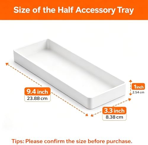 Amazon Basics Rectangular Plastic Desk Organizer, Half Accessory Tray for Office Supplies and Workspace Organization, 9.4" x 3.3" x 1", White