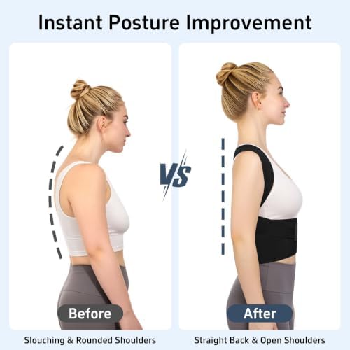 Posture Corrector for Women and Men Plus Size Full Back Support Brace Straightener Scoliosis Spine Upper Back Pain Relief Adjustable Shoulder Instant Posture Corrector with Hunchback (Black, XXX-Large)