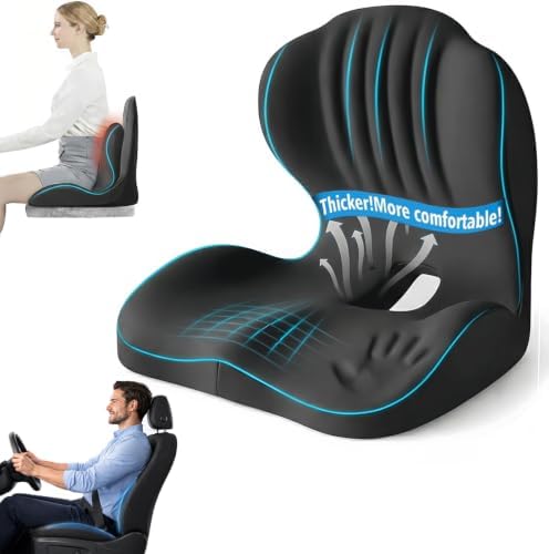 Ergonomic L-Shaped Memory Foam Seat Cushion with Lumbar Support, Designed to Help Relieve Tailbone, Coccyx & Lower Back Pain for Office,Truck, Car & Travel (Black)