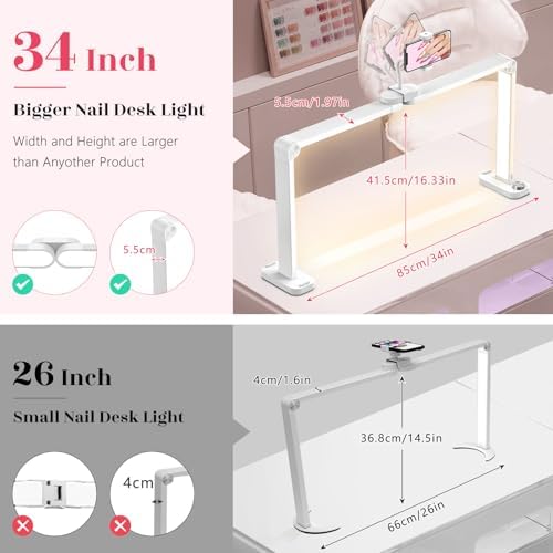 Yokilly Large Half Moon Light: 34" Shadow-Free Nail Light for Manicurist