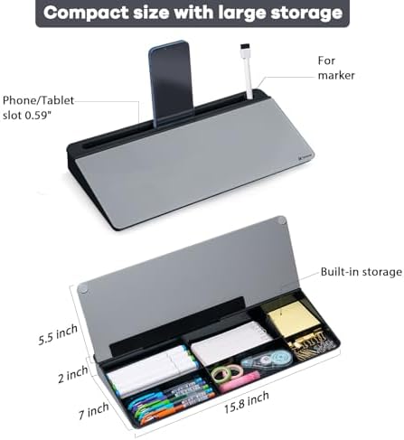 Varhomax Glass Desk Whiteboard with Storage, Desktop Organizer