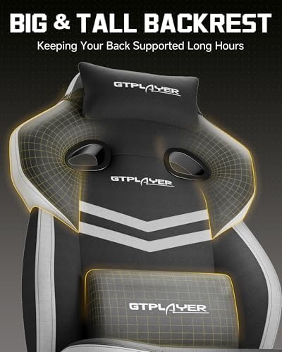 GTPLAYER Big & Tall Gaming Chair, Wide Seat with Footrest, Black & Gray