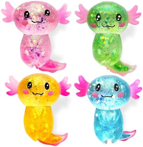 4pcs Axolotl Squishy Stress Relief Toy Glitter Fidget Toys Cute Malt Sugar Axolotl Toy Fidget Toys Adults Fidget Toy for Kids Youth Adult, Party Favors Anxiety Relief Taba Squishy Toys Gift(4pcs)