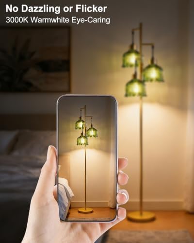 Lightdot Green Glass Floor Lamp Dimmable with LED Bulbs & Flower Shade