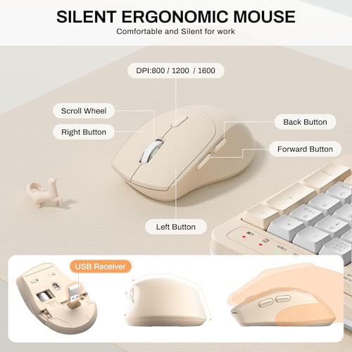 Wireless Keyboard and Mouse Combo,2.4G Ergonomic Wave Keys(Latte Color-B)