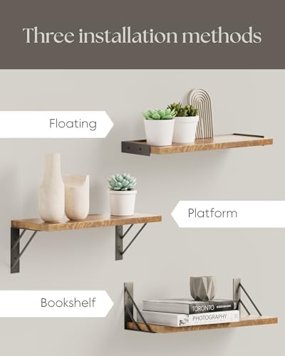 BAYKA Wall Mounted Floating Shelves (Rustic Brown, Set of 3, 16" Mixed)