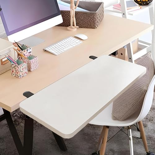 Desk Extension Board Clamp-on Keyboard Tray Portable Ergonomic Arm Rest Expansion Platform for Home Office- White