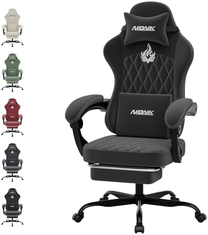 Ergonomic Gaming Chair Video Gamer Chairs Gaming Computer Chairs Gamer Chairs for Adults Massage Lumbar Support Swivel Height Adjustable Headrest Backrest Black