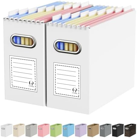 Oterri Portable Collapsible Cardboard File Box with Handle for Letter-Size