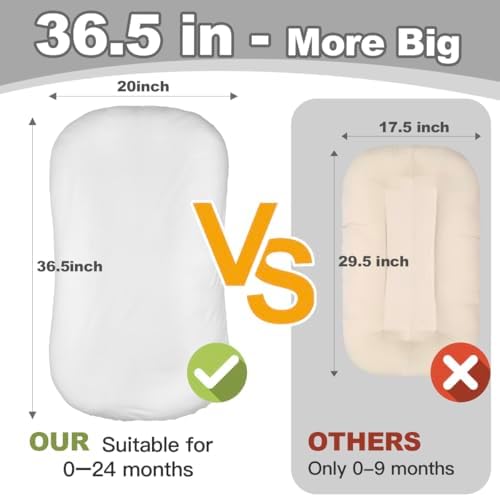 Baby Lounger Oversized 0-24 Months, Home and Travel Infant Cushion-White