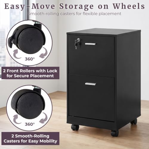Lavish Home 2-Drawer Wooden File Cabinet with Lock, Black, 16” x 27”