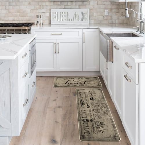 Artoid Mode Kitchen Quotes Kitchen Mats Set of 2, Seasonal The Kitchen is The Heart of The Home Cooking Sets Holiday Party Low-Profile Floor Mat - 17x29 and 17x47 Inch