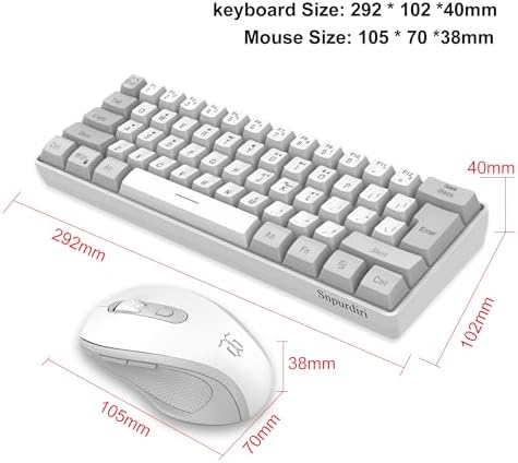 Snpurdiri 2.4G 60% Wireless Gaming Keyboard and Mouse Combo, Grey-White