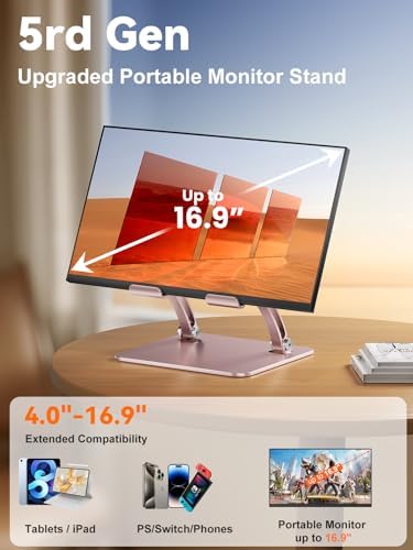 tounee Tablet Holder Stand, Dual Rod Adjustable Aluminum Desktop Stand, Compatible with 4.7-16.9" iPads, Surface Tablets, Portable Monitor, Kindle and More (Rose Gold)