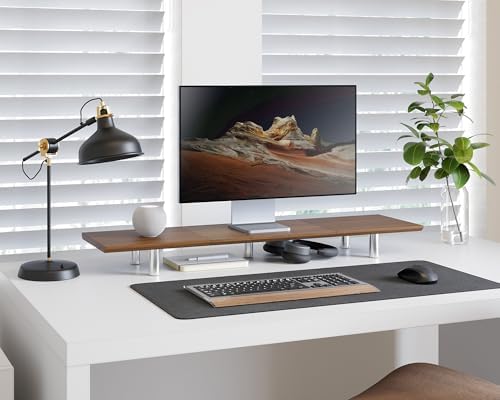 Fenge 39.4” Dual Monitor Stand with Height Adjustable Legs, Brown