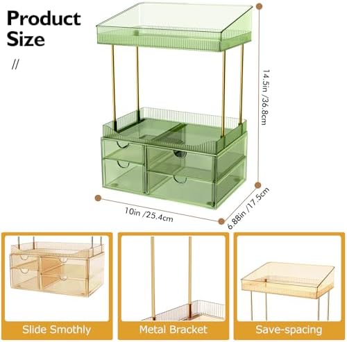 SNSLXH 4-Tier Clear Makeup Organizer Bathroom Storage Green
