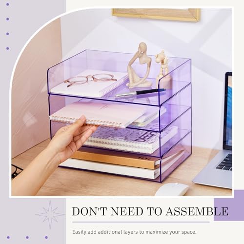 Harloon 4 Tier Paper Organizer Clear Purple Letter Tray Acrylic File Tray