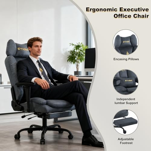 Symino Gaming Chair with Footrest, Up/Down Armrests, Suede Fabric Ergonomic Office Chair, 155° Recline Computer Chair for Desk, Grey