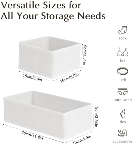 DIMJ Drawer Organizers Clothes, Set of 12 Dresser Organizer Bins, Fabric Closet Organizers and Storage, Shallow Drawer Dividers for Nursery, Clothing, Baby Clothes, Socks, Underwears, Tie (White)