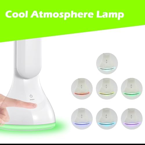 IHAO 7-Color Gradient Ambient Desk Lamp with LED Display Eye-Caring LED Table Lamp with Calendar, Temperature Display, Multi-Angle Adjustable Modern Office Lamp for Home & Office T19A White