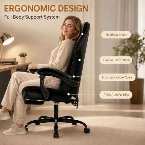 Fabric Gaming Chair for Adult, Comfortable Office Chair with Footrest