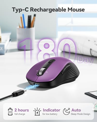 TECKNET Rechargeable Wireless Bluetooth Mouse with 4-Way Wheel, 3-Device
