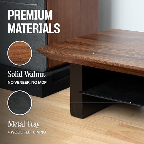 COREMINDED Solid Wood Dual Monitor Stand Riser, 42 Inch Walnut Desk Shelf