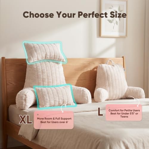 28" XXL Reading Pillow, Backrest Pillow with Detachable Neck Pillow