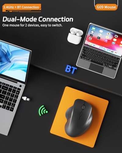 Uiosmuph G09 Bluetooth Wireless Mouse, Rechargeable Ergonomic Mouse - Black