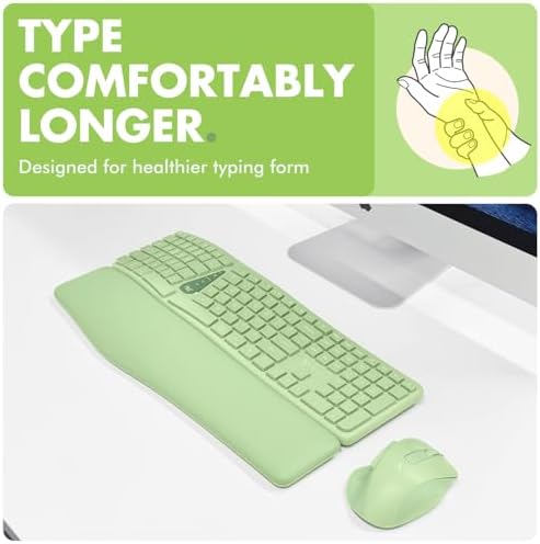 X9 Ergonomic Keyboard and Mouse Wireless Combo - Green Split Keyboard and Mouse Set, Bluetooth/2.4G, Soft Wrist Rest, Rechargeable, Silent Keys, Multi-Device for Laptop, PC, Mac, iOS, Android